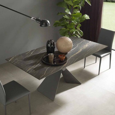 Metal spisebord og keramisk top Fremstillet i Italien Design - Anaconda Viadurini