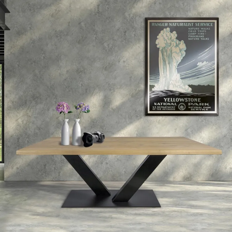 Spisebord i Masellato belagt eg og metal lavet i Italien - Riad Viadurini