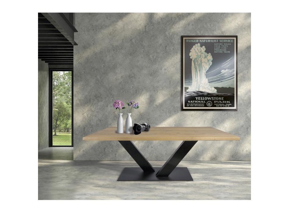 Spisebord i Masellato belagt eg og metal lavet i Italien - Riad Viadurini