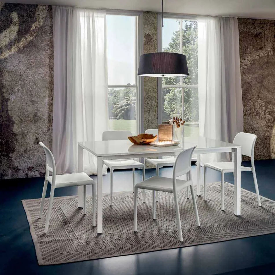Spisebord i hvidt glas og malet metal fremstillet i Italien - Broche Viadurini