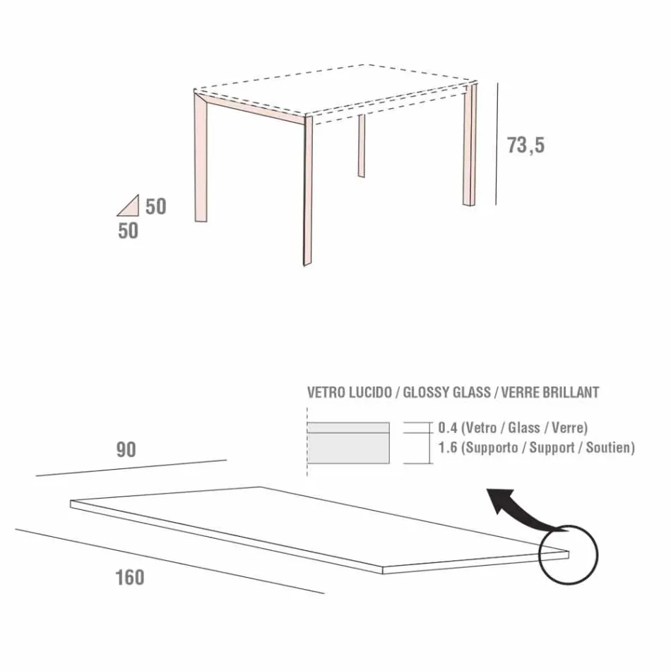 Spisebord i hvidt glas og malet metal fremstillet i Italien - Broche Viadurini