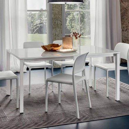Spisebord i hvidt glas og malet metal fremstillet i Italien - Broche Viadurini