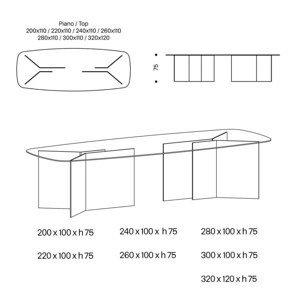 Glas spisebord med rektangulær plade lavet i Italien - Charles Viadurini
