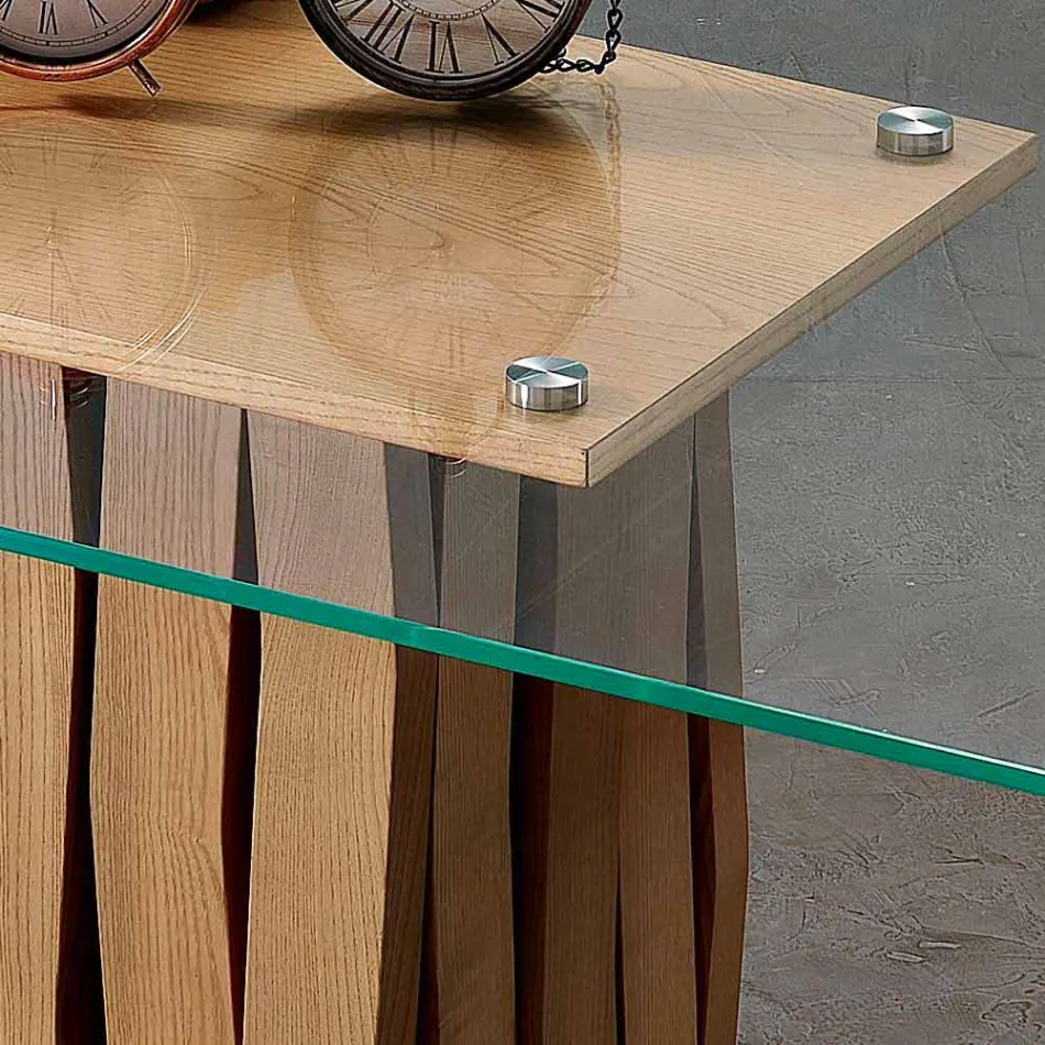 Spisebord i glas og massivt træ lavet i Italien, Egisto Viadurini