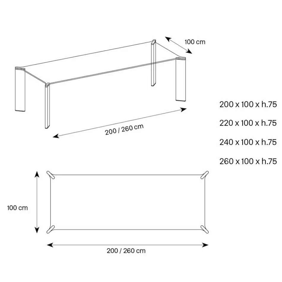 Spisebord i ekstra klart glas Luksusdesign 4 dimensioner - Kuduro Viadurini