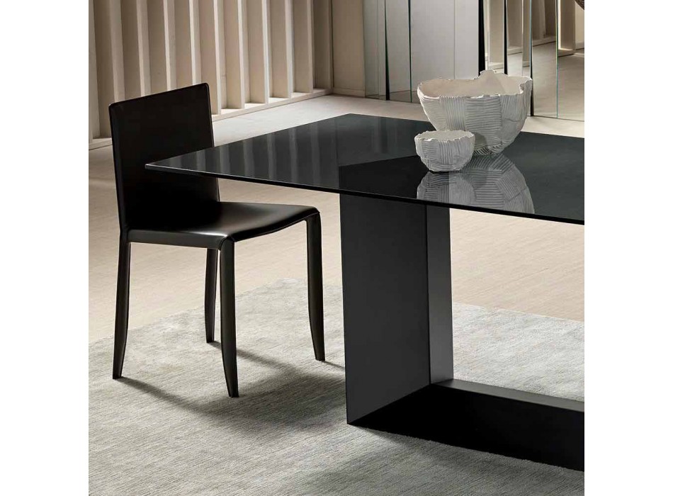 Spisebord i røget eller ekstrem lys glas og metal fremstillet i Italien - mørkebrunt Viadurini