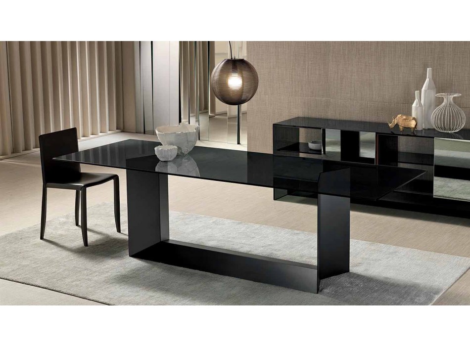 Spisebord i røget eller ekstrem lys glas og metal fremstillet i Italien - mørkebrunt Viadurini