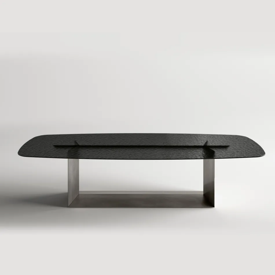 Spisebord i Italien design i smeltet glas i bronze eller røgfarvet - Moro Viadurini