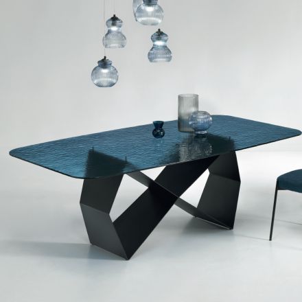 Spisebord i hamret glas og sort metal lavet i Italien - Mirco Viadurini