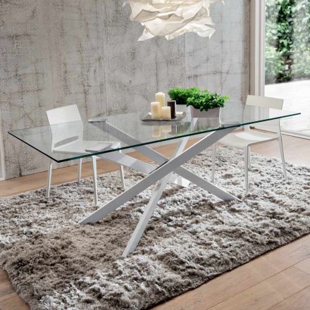 Spisebord i hærdet glas og luksusmetal fremstillet i Italien - Carlino Viadurini