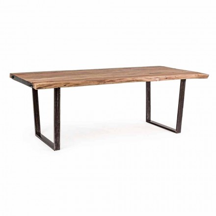 Moderne spisebord i Acacia Wood og Homemotion Steel - Bingo Viadurini