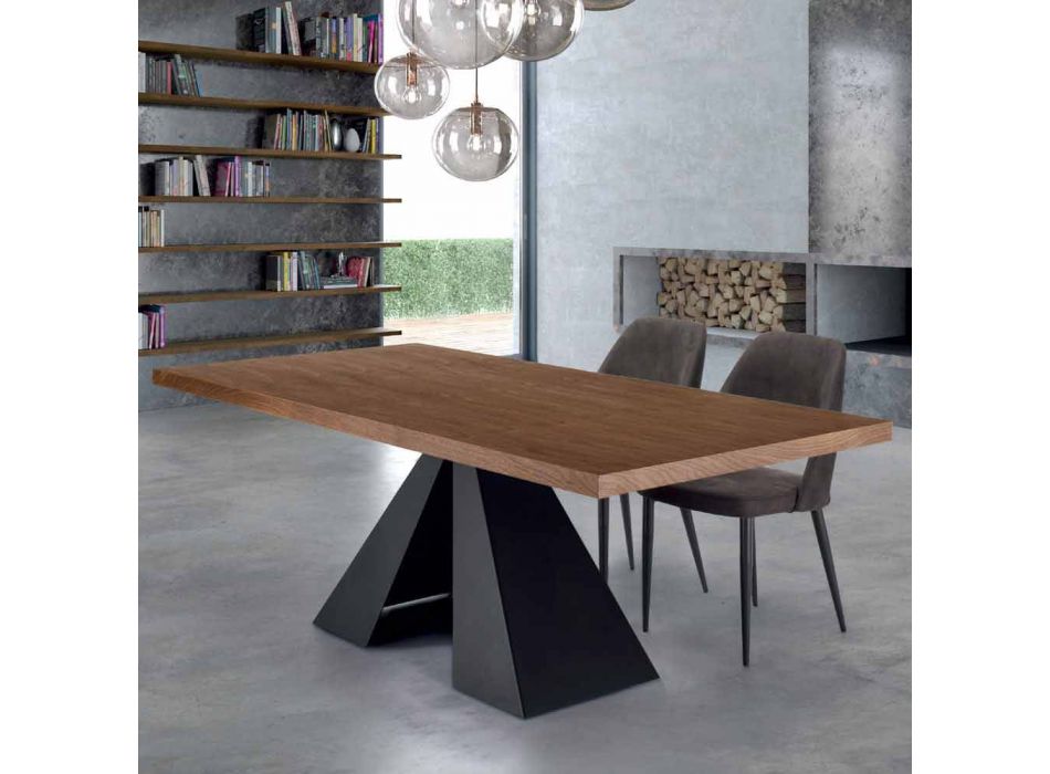 Moderne spisebord i fineret træ og stål lavet i Italien - Dalmata Viadurini