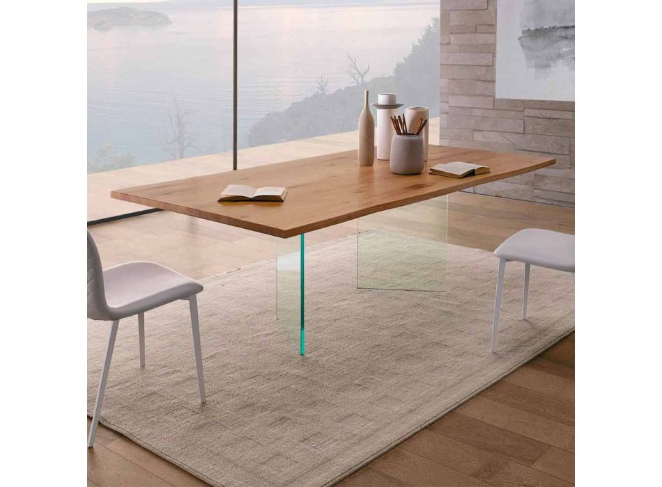 Moderne spisebord i knudeeg og glas fremstillet i Italien - Sibillo Viadurini