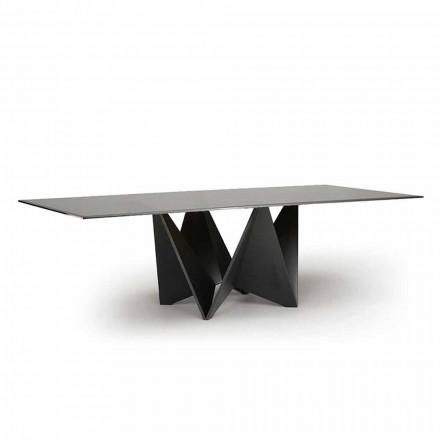 Moderne spisebord i skråt røget glas og metal fremstillet i Italien - makro Viadurini