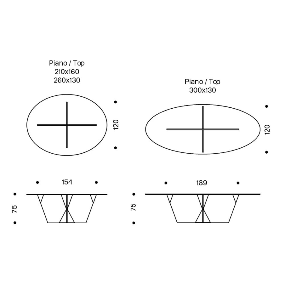 Ovalt spisebord med glasplade og bund Lavet i Italien - Tiseo Viadurini