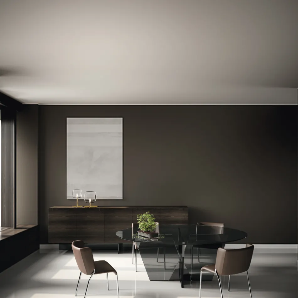 Ovalt spisebord med glasplade og bund Lavet i Italien - Tiseo Viadurini