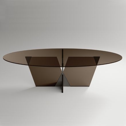 Ovalt spisebord med glasplade og bund Lavet i Italien - Tiseo Viadurini