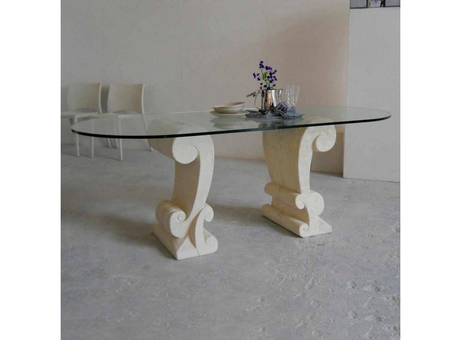 ovale spisebord af sten og klassisk design krystal Arachne Viadurini