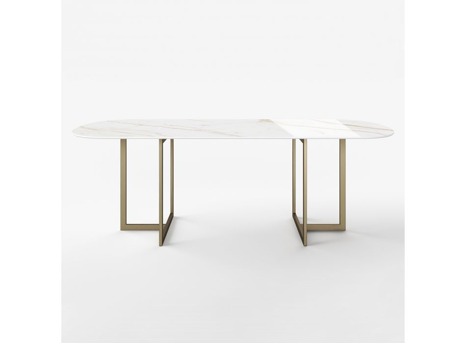 Ovalt spisebord i porcelænstentøj og metal fremstillet i Italien - Emilio Viadurini