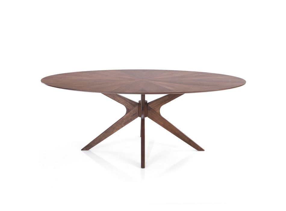 Ovalt spisebord i Mdf med massiv træstruktur - Fulmin Viadurini