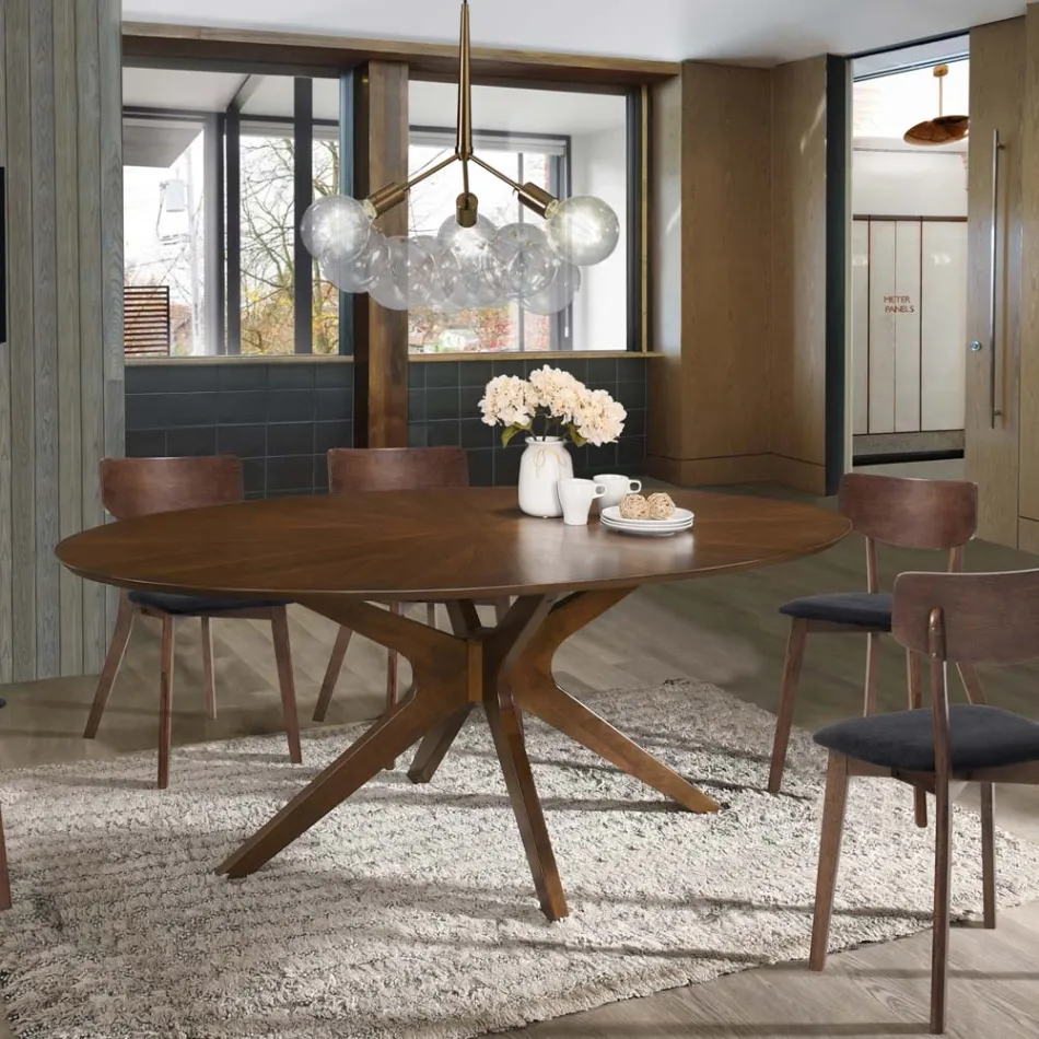 Ovalt spisebord i Mdf med massiv træstruktur - Fulmin Viadurini