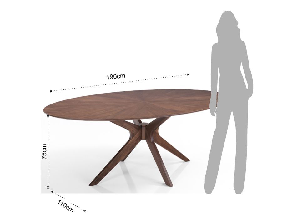 Ovalt spisebord i Mdf med massiv træstruktur - Fulmin Viadurini