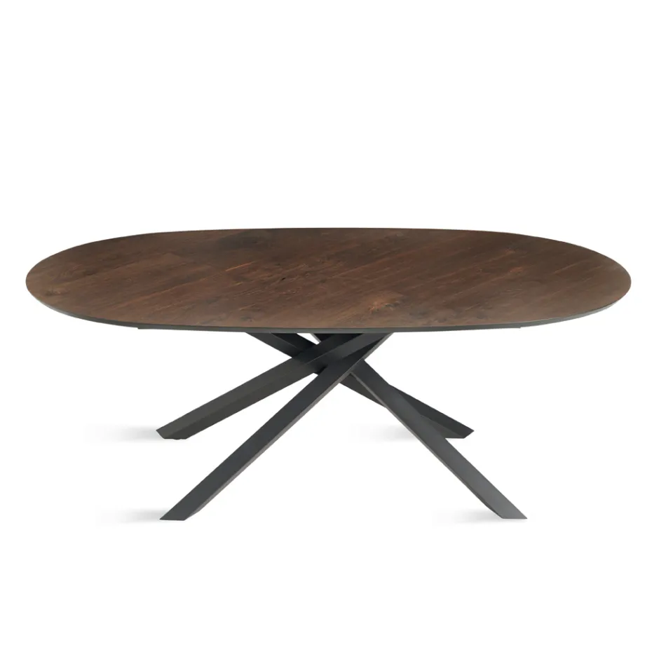 Ovalt spisebord i egetræsfiner og sort metalfod - Domo Viadurini