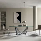 Spisebord glasplade og metalreb understel 2 størrelser - Alariko Viadurini