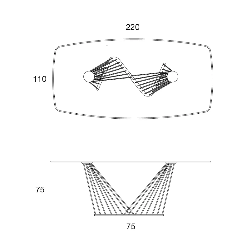 Spisebord glasplade og metalreb understel 2 størrelser - Alariko Viadurini