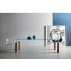 Spisebord Glasplade og massivt træbund lavet i Italien - Presino Viadurini