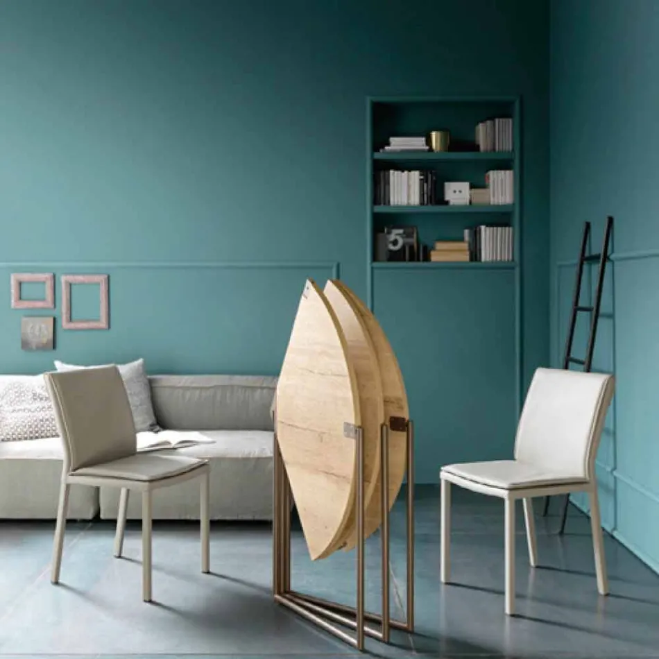 Moderne foldbart spisebord i træ og metal fremstillet i Italien - Menelao Viadurini