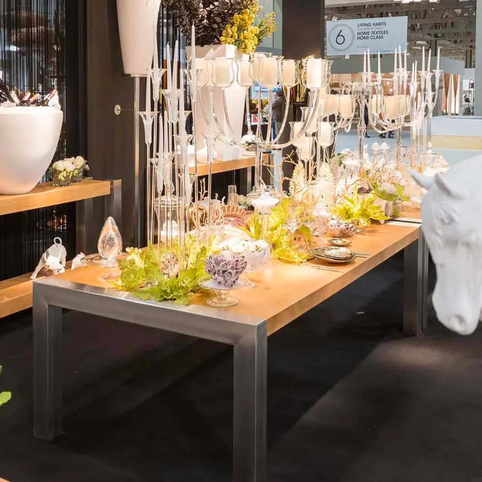 Rektangulært spisebord i eg og rustfrit svindel Viadurini