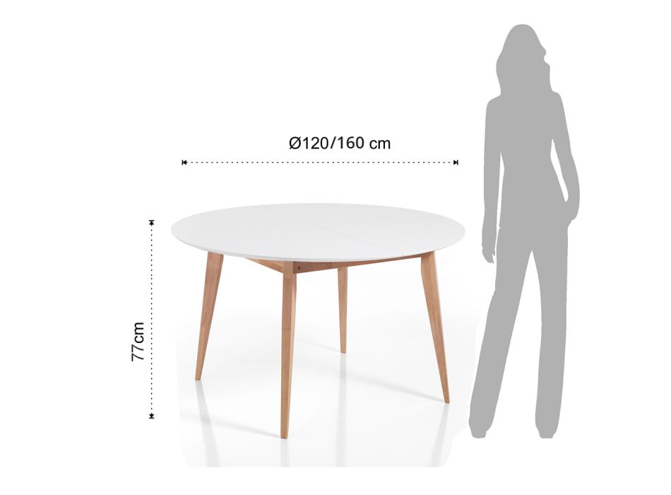 Rundt spisebord, der kan forlænges op til 160 cm i Mdf og træ - Ciacco Viadurini