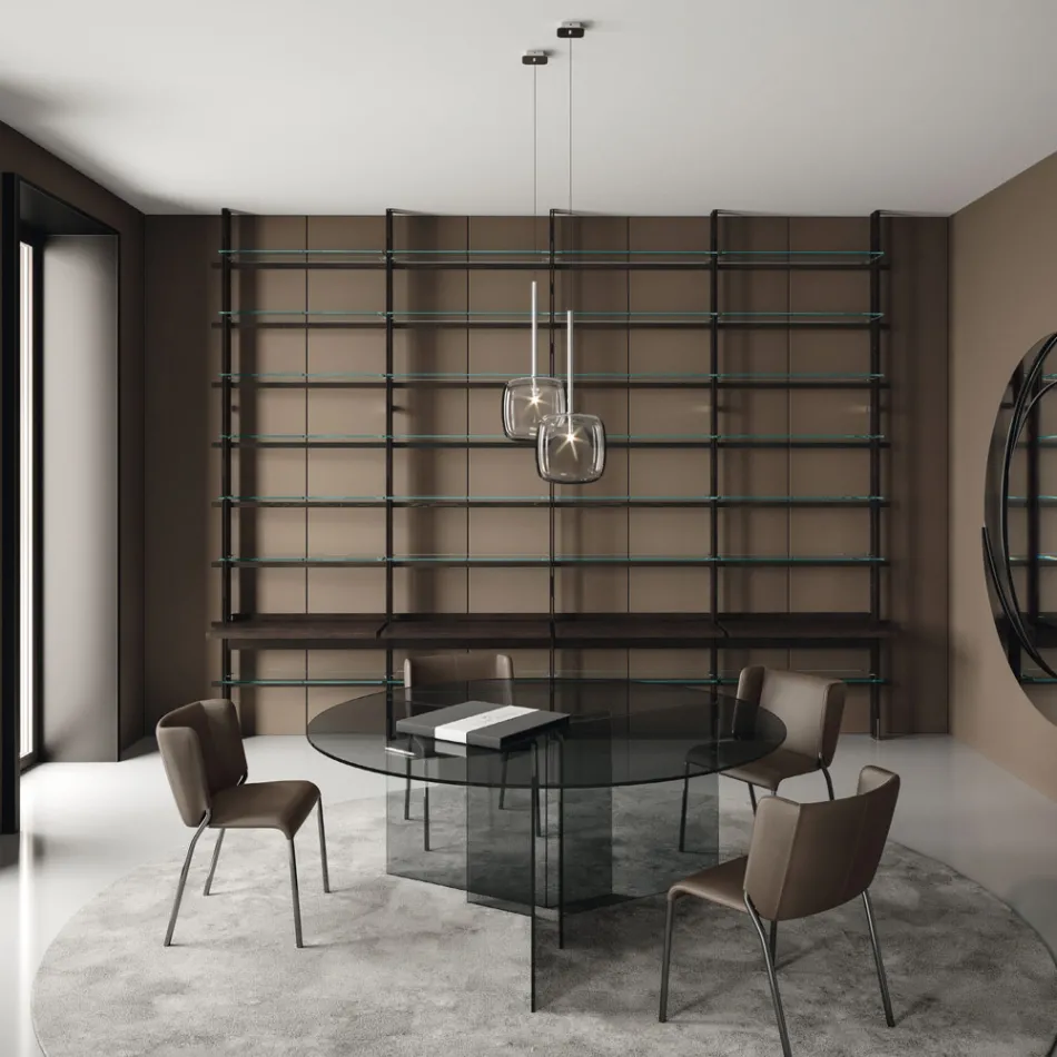 Rundt spisebord med bund og glasplade lavet i Italien - Charles Viadurini