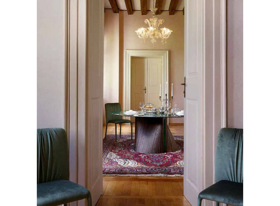 Rundt design spisebord i poleret stentøj og træ fremstillet i Italien - Madame Viadurini