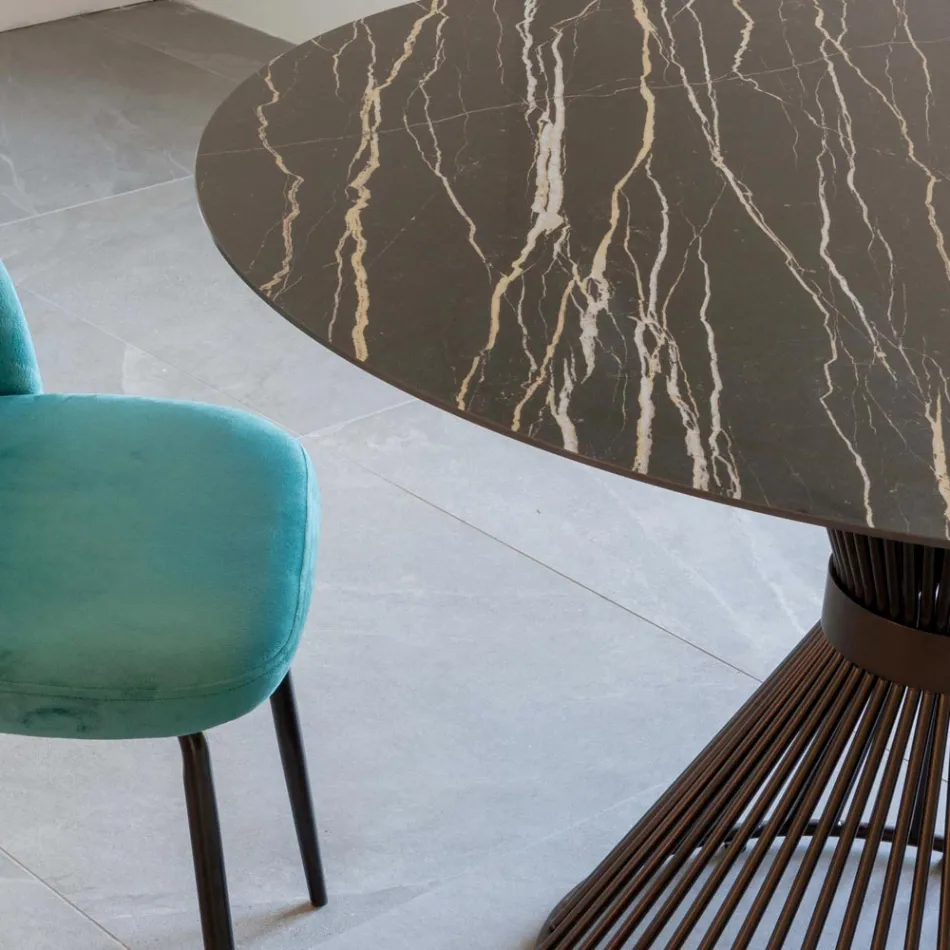 Rundt spisebord i Florim poleret keramik og stålsokkel - Denali Viadurini