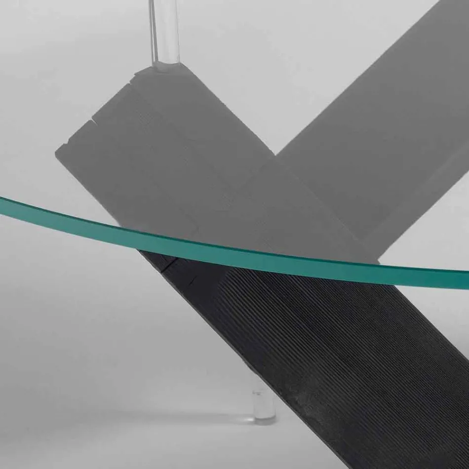 Rundt spisebord i træ med glasplade Bao, moderne design Viadurini