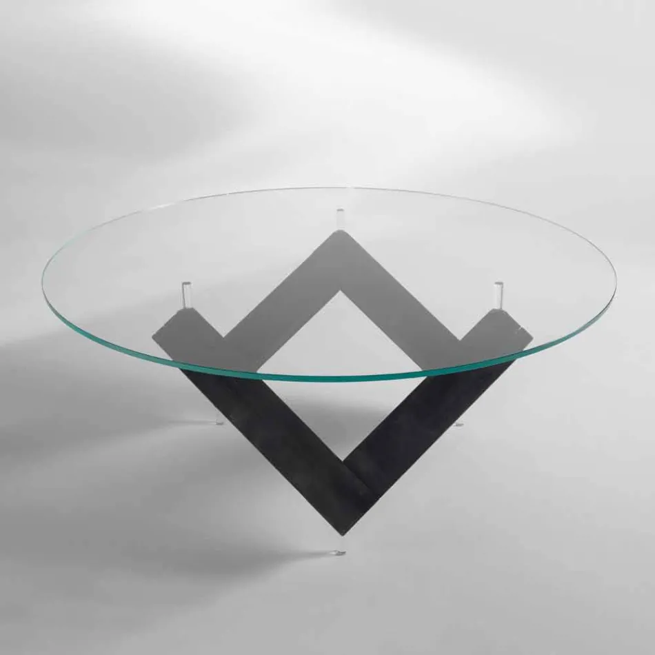 Rundt spisebord i træ med glasplade Bao, moderne design Viadurini