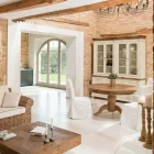 Rundt spisebord i tropisk genbrugstræ med central base - rutsjebane Viadurini