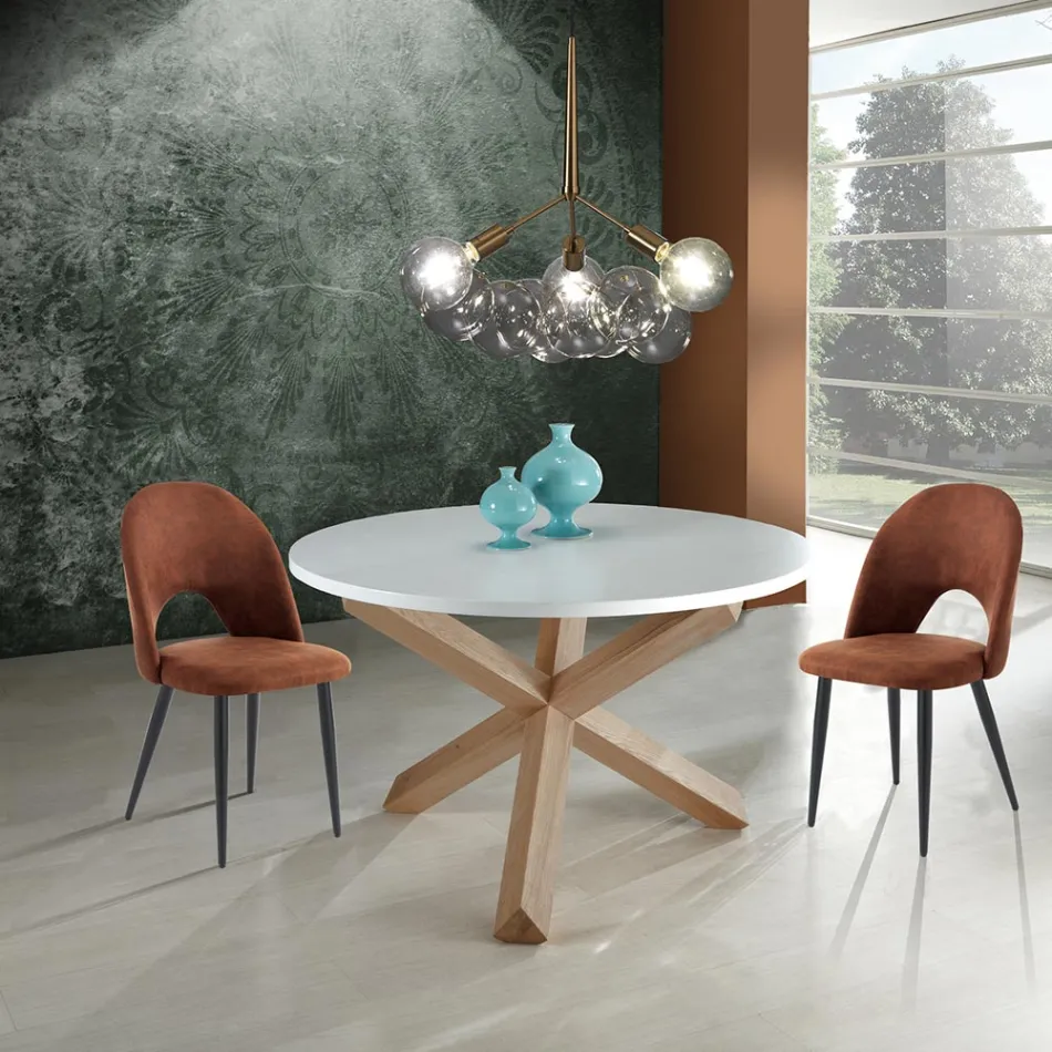 Rundt spisebord i mat hvid Mdf og massivt træ - Dante Viadurini