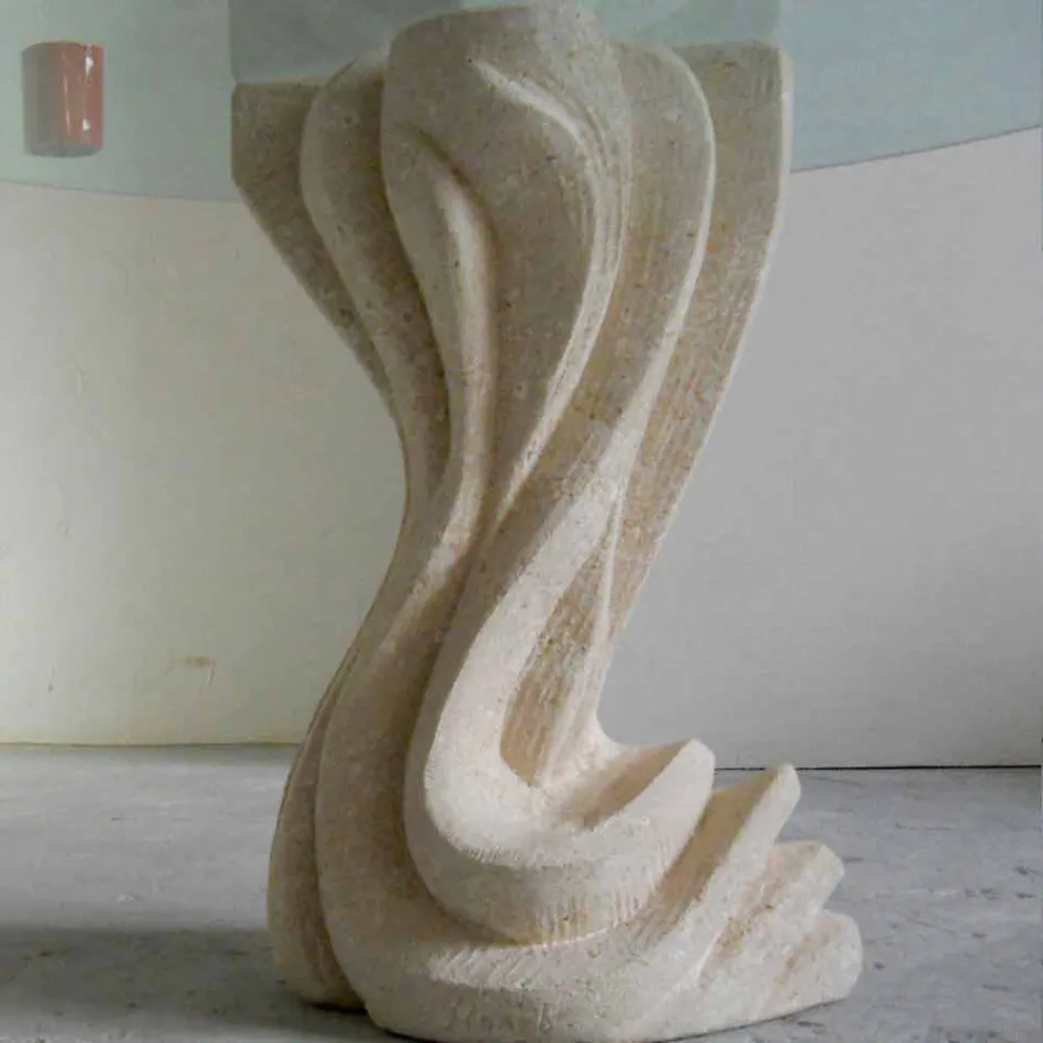 Rundt spisebord i sten med glasplade Cadmus Viadurini