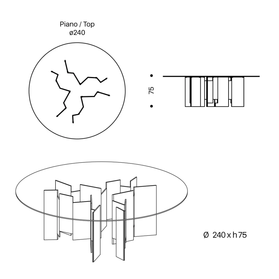 Rundt spisebord i ekstra klart eller røget glas lavet i Italien - Thommy Viadurini