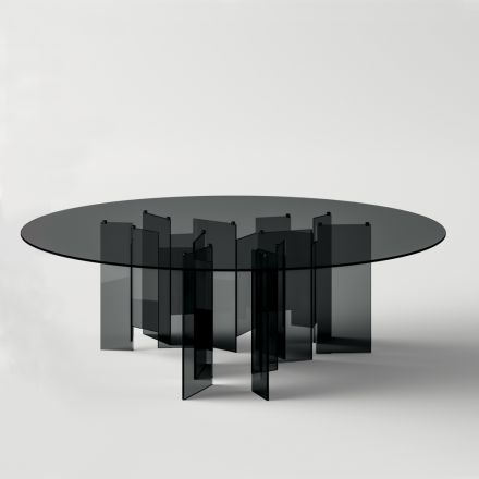 Rundt spisebord i ekstra klart eller røget glas lavet i Italien - Thommy Viadurini
