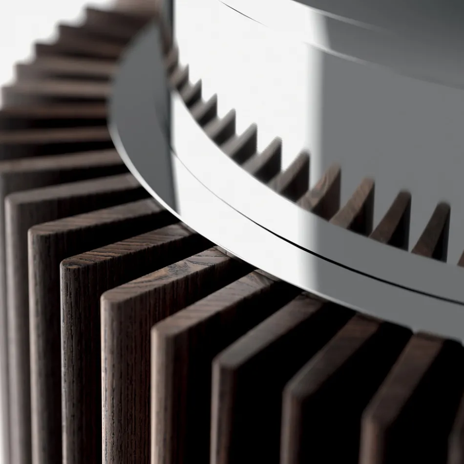 Rundt spisebord i røget glas med træbund lavet i Italien - Rondo Viadurini