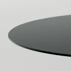 Rundt spisebord i røget glas med træbund lavet i Italien - Rondo Viadurini