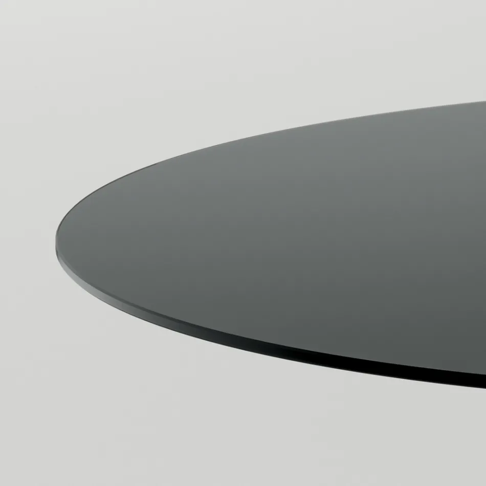 Rundt spisebord i røget glas med træbund lavet i Italien - Rondo Viadurini