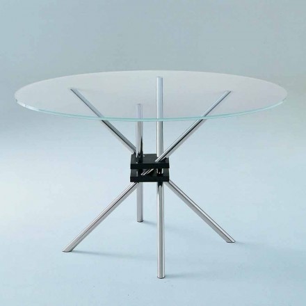 Rundt spisebord i hærdet glas og stål fremstillet i Italien - Trebbiano Viadurini
