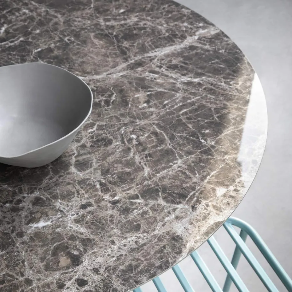 Rundt spisebord i glaskeramik og metal Fremstillet i Italien - Alfero Viadurini