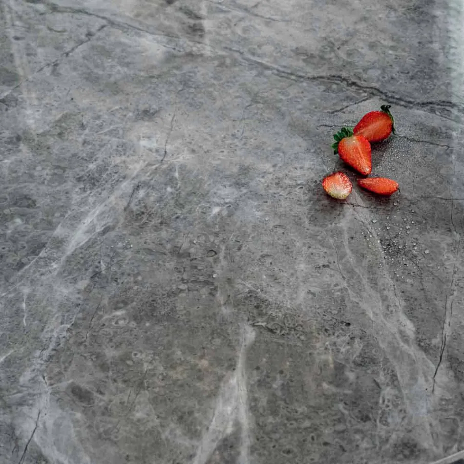 Moderne rundt spisebord i keramisk marmor og metaleffekt - Jarvis Viadurini