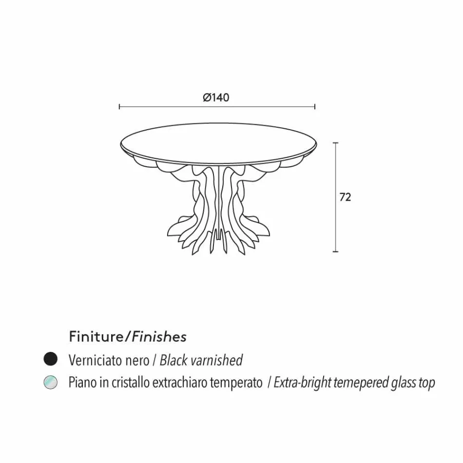 Cassia runde spisebord, klaver sort træ og glas top Viadurini